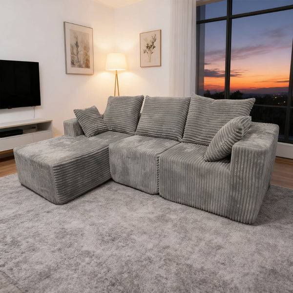 English Elm Corner Modular Sectional Sofa with Plush Fabric Converts to Loveseat or Guest Bed Gray W3064S00002