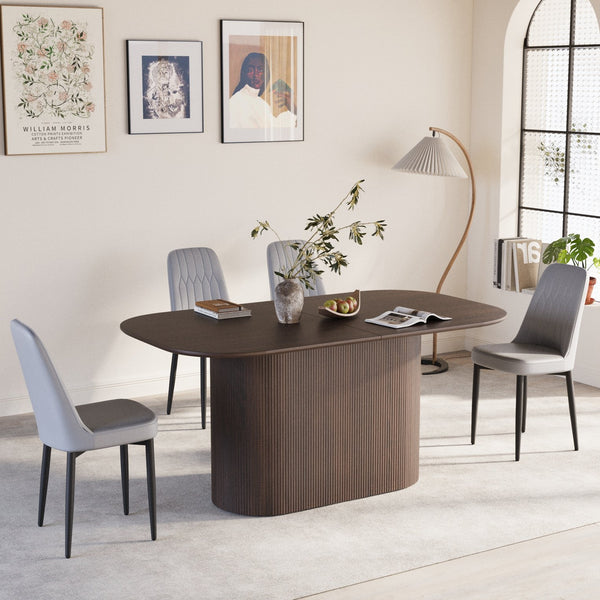 English Elm 63" Medieval-Modern Brown Mdf Dining Table & 4 Ergonomic Pu Chairs Set For Stylish Home & Kitchen W2189S00698