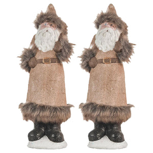 English Elm 2pcs Festive Gnome Figurines with Fluffy Beards and Striped Legs for Tabletop, Mantel, Holiday Charm Beige+White W2078P242128