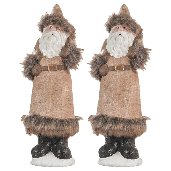 English Elm 2pcs Festive Gnome Figurines with Fluffy Beards and Striped Legs for Tabletop, Mantel, Holiday Charm Beige+White W2078P242128