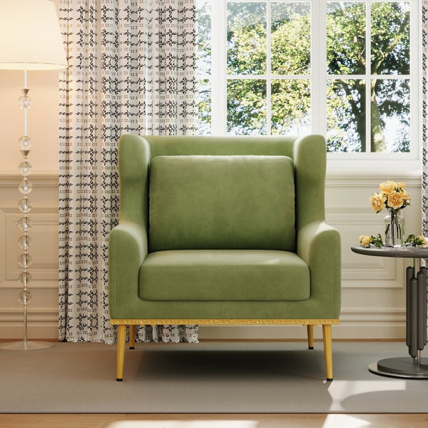 English Elm Modern Velvet Accent Chair Curved Arms Plush Cushion Upholstered Seat for Living Room Green N763P360686F
