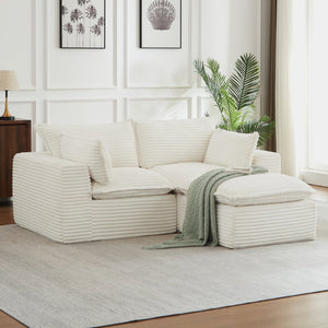 English Elm Loveseat Cloud Couch Corduroy Upholstered Modular Sofa for Relaxed Living Room Lounging White W2339S00143