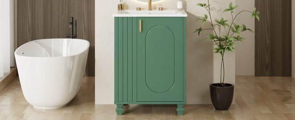 English Elm Christopher Knight Home® - 24" Retro Bathroom Vanity with Ceramic Sink, Solid Wood Frame, Soft-Close Door, Ample Storage Green N759P293645F