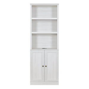 English Elm 1 Doors Bookshelf with USB Port and 3 Open Shelves — Space-Saving Storage Cabinet, Sturdy MDF Design Rustic White 50.59 L x 21.06 W x 10.63 H WF531476AAK