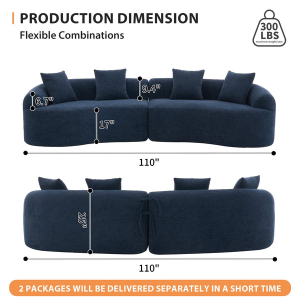 English Elm Compression Compression Sponge Sofa Curved Modular Sectional with 30D High-Density Chenille Sleeper for Cozy Apartment Living Room Comfort and Safe Rounded Design Antique Blue W2231S00019