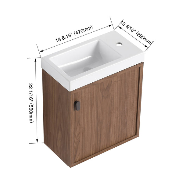 English Elm 18.5" Wall-Mounted Bathroom Vanity With Resin Sink, Soft-Close Door & Stylish Natural Walnut Finish W1972P362141
