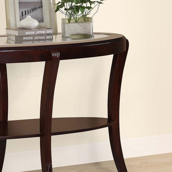 English Elm Console Transitional Sofa Table in Dark Cherry & Espresso Finish with 5mm Tempered Glass Top and Open Shelf Storage 23x51x32" B011P395595