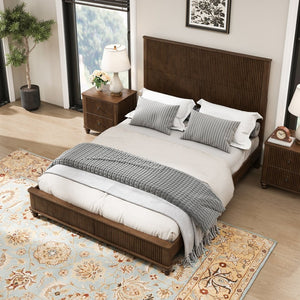 English Elm Solid Rubberwood Queen Platform Bed Tall Headboard Natural Grain No Box Spring W1716S00015