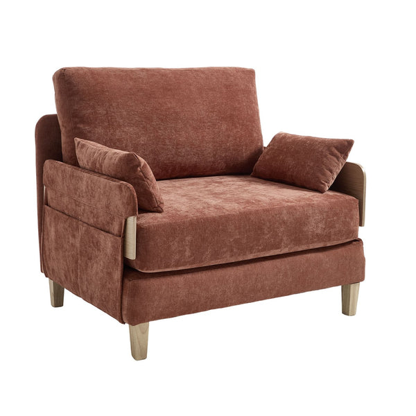 English Elm Foldable sofa bed recliner with three pillows, 3-in-1 convertible sleeper for small spaces, mid-century modern comfort Orange W395P290558