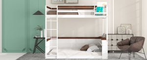 English Elm Queen Size Wooden Bunk Bed With Storage, Led Light, Usb Charging & Shelves For Modern Living Space N7090005006K-GIGA