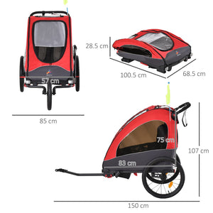 English Elm Aosom 3 in 1 Kids Bike Trailer Jogger Stroller Aluminum Frame Rubber Tires W2225P200440