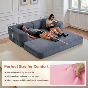 English Elm Floor Sofa Bed Modular Corduroy Convertible Lounge with Steel Frame for Living Room Antique Gray W3565P397201
