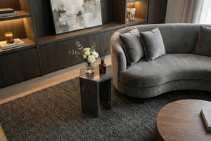 English Elm Genuine Solid Marble Hexagonal Pedestal End Table Polished Stone for Modern Living Dark Gray W1696P408001