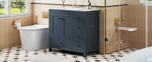 English Elm 36" Blue Bathroom Vanity with Ceramic Sink, 5 Drawers & Soft-Close Doors, Solid Wood Modern Storage N729P183735C