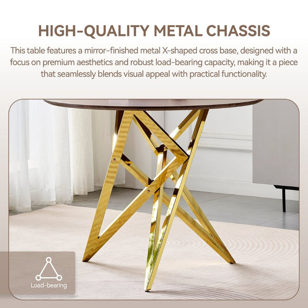English Elm 37inch Round Walnut Dining Table Polished Golden Steel Legs Seats Four Modern Kitchen W3357P395498