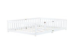 English Elm Full Size Floor Bed With Safety Guardrails & Convenient Door, Eco-Friendly Rubberwood Design In White W504P286379