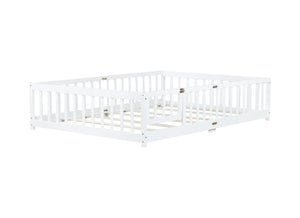 English Elm Full Size Rubberwood Floor Bed with Safety Guardrails and Latching Door for Toddlers White W504P429297