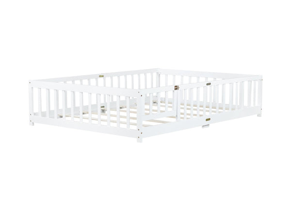 English Elm Full Size Rubberwood Floor Bed with Safety Guardrails and Latching Door for Toddlers White W504P429297
