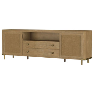 English Elm Benson Wide Rattan Door Media Console with Aged Brass Legs for Modern Living Rooms Sand B062P440119