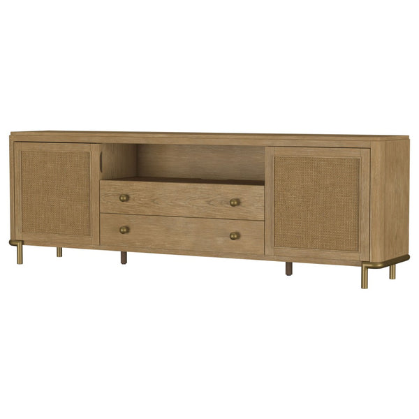 English Elm Benson Wide Rattan Door Media Console with Aged Brass Legs for Modern Living Rooms Sand B062P440119