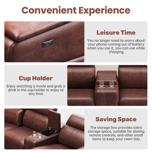 English Elm Power Reclining Sectional Sofa Faux Leather 3 Seat with Usb Ports and Storage W3795S00011