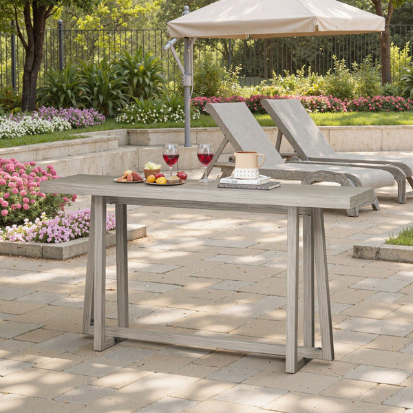 English Elm 59.84'' Console Table with Sturdy Construction and Weather-Resistant Finish for Entryway, Patio, Hallway Grey W757P246399