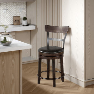English Elm Flint Swivel Counter Stools Mahogany Wood Frame Faux Leather Set for Kitchen Bar B056P416925