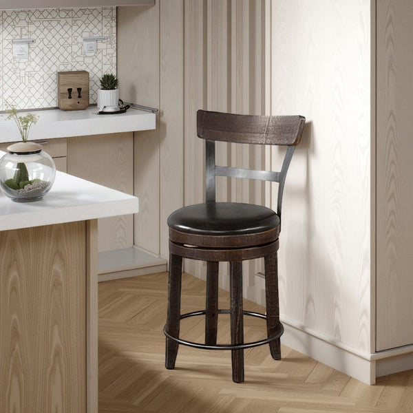 English Elm Flint Swivel Counter Stools Mahogany Wood Frame Faux Leather Set for Kitchen Bar B056P416925