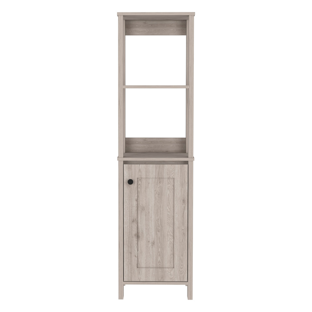 English Elm Arctic Linen storage cabinet 4-shelf single-door tall bathroom organizer in sleek light gray finish Beige 33 L x 22 W x 7 H B128P148857