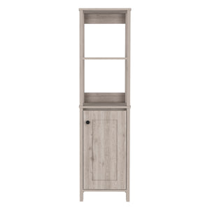 English Elm Arctic Linen storage cabinet 4-shelf single-door tall bathroom organizer in sleek light gray finish Beige 33 L x 22 W x 7 H B128P148857