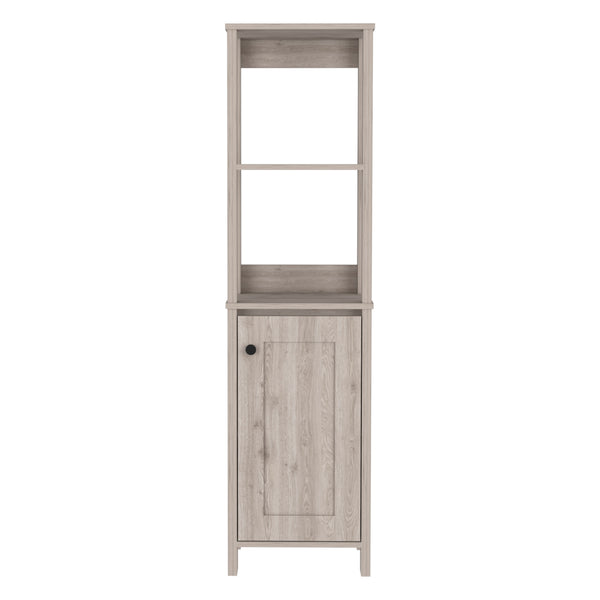 English Elm Arctic Linen storage cabinet 4-shelf single-door tall bathroom organizer in sleek light gray finish Beige 33 L x 22 W x 7 H B128P148857