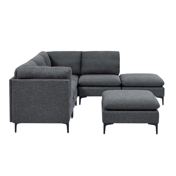English Elm Linen Upholstered Modular Sectional Sofa with Tall Black Metal Legs for Open Living Dark Gray B2748S00113