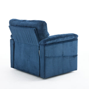 English Elm 33 Inch Oversized Swivel Corduroy Lounge Chair with Plush Chenille Cushioning and Support Springs Blue W1829P265013