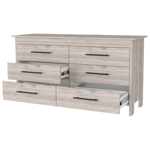 English Elm Luxor Six Drawer Double Dresser Light Gray with Black Metal Pulls, Superior Top & All-Metal Gliders B128S00102