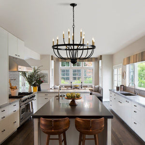 English Elm 15-light Industrial Farmhouse Chandelier Matte Black Iron Gold Candelabra Dining Foyer W5008P479818