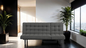 English Elm Dark Gray Futon Sofa With Biscuit Tufting – Adjustable Headrest, Converts To Chaise Or Bed Comfortably B2741P314816