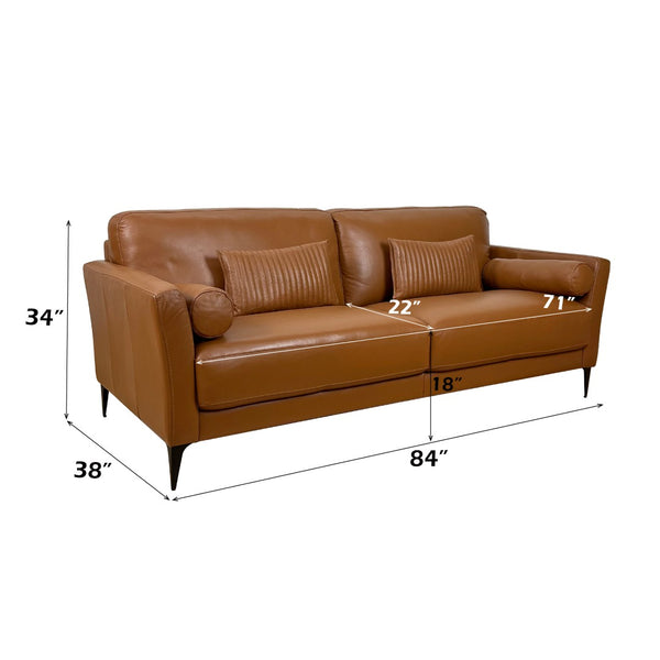 English Elm Tussio Genuine Leather Sofa Italian Crafted with Tight Back and Five Accent Pillows B2726P498539