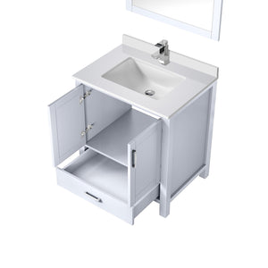 English Elm White Bath Vanity 30" W x 22" D with White Quartz Scratch-Resistant Top, Chrome Faucet & 28" Mirror B2731S01249