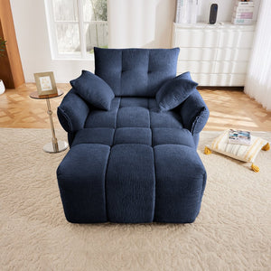 English Elm Ergonomic Chenille Single Seater Sofa with Ottoman, High-Resilience Cushions, Modern Lounge Chair for Living Room and Office Comfortably Stylish Blue W714S01144