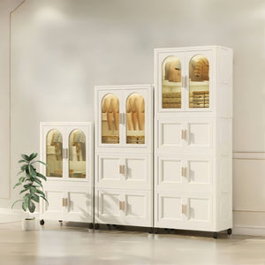 English Elm 25.59" Folding Wardrobe Cabinet on Wheels with Magnetic Door and Hanging Rod Storage W2873P207533