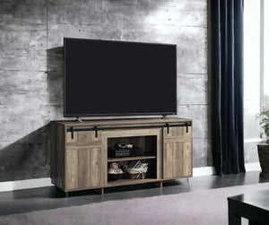 English Elm Bellarosa Gray Washed Finish TV Stand with Barn Door Design, Melamine Composite Wood, Fits 60" TVs B2726P256338