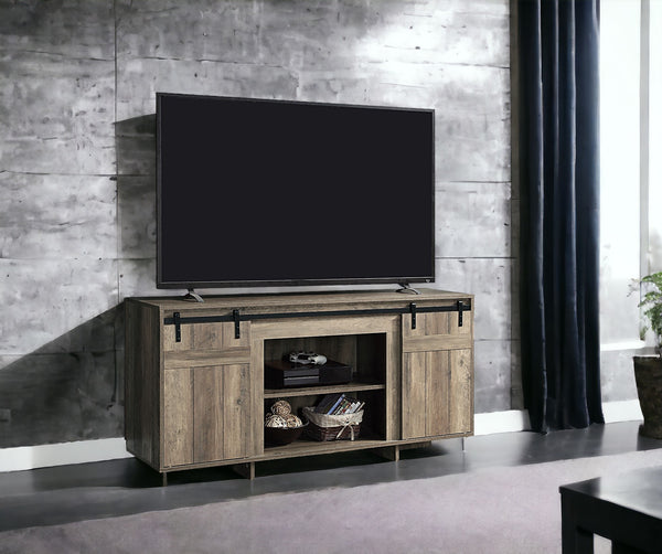 English Elm Bellarosa Gray Washed Finish TV Stand with Barn Door Design, Melamine Composite Wood, Fits 60" TVs B2726P256338