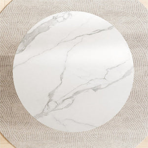 English Elm Modern 43.3" Round Dining Table with Glossy Sintered Stone Top, Pleated PU Leather Pedestal, Stable Adjustable Feet W3456S00054