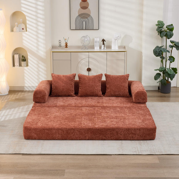 English Elm Comfy Convertible Folding Mattress Couch with Chenille Fabric, Space-Saving Floor Sofa Bed for Small Spaces Orange W1143P364841