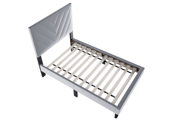 English Elm Modern Gray Velvet Twin Platform Bed Adjustable Headboard V-stitch Upholstered Frame B011P423338