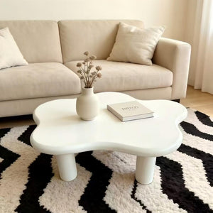 English Elm 40-inch Cloud Shaped Coffee Table Sculptural Mdf Top with Tapered Legs for Living Rooms White W3935S00003