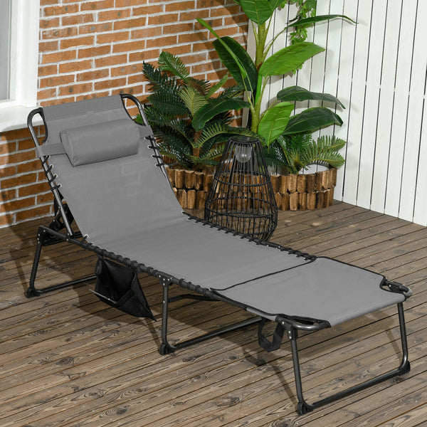 English Elm ,Outsunny Folding Chaise Lounge - 5-Position Reclining Outdoor Tanning Chair with Face Hole, Pocket & Headrest W2225P174385