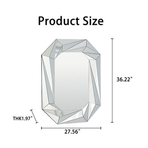 English Elm Diamond Frameless Beveled Wall Mirror Sculptural Silver Glass Accent for Any Room W3836P409964