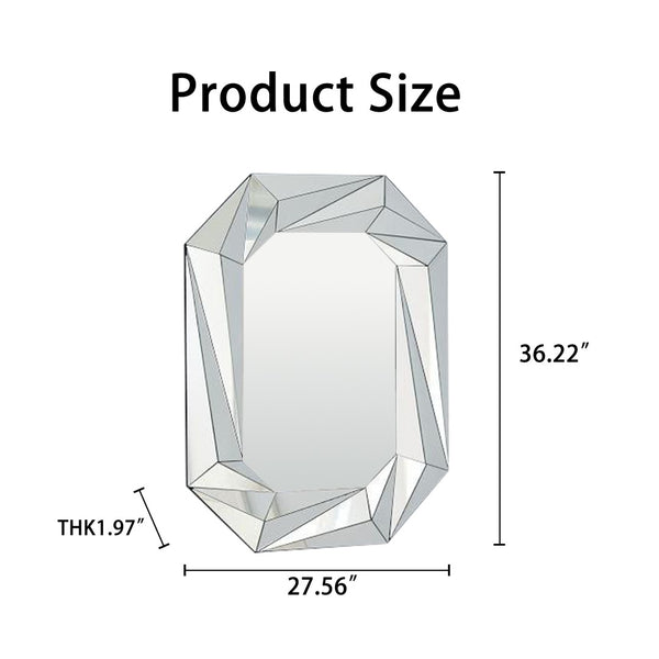 English Elm Diamond Frameless Beveled Wall Mirror Sculptural Silver Glass Accent for Any Room W3836P409964