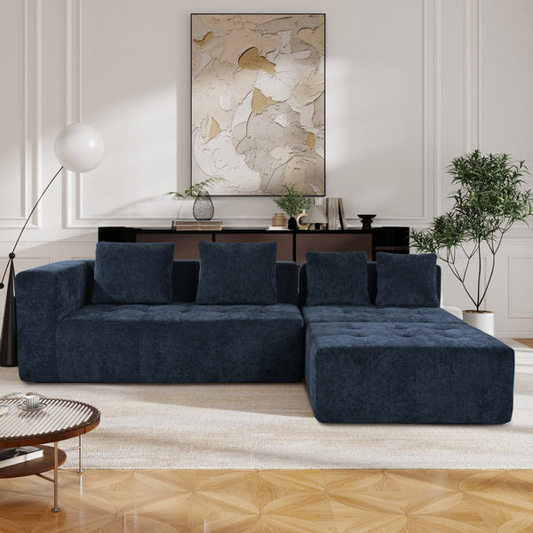 English Elm U_Style Modern Large Removable Modular Sofa 3-Piece Set with Foam+Pocket Spring Seats, 110" W Dark Blue WY000412AAC